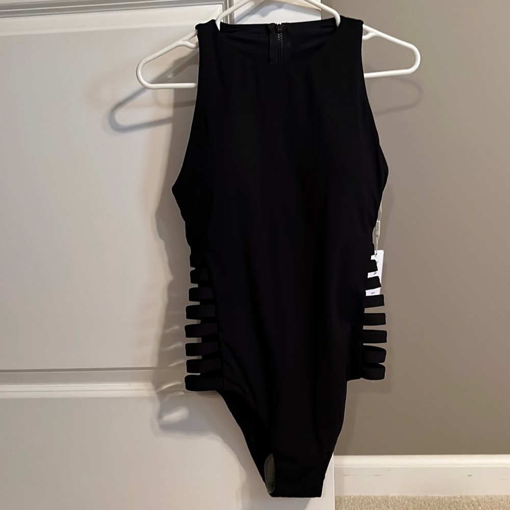 Seafolly Black High Neck One-Piece Swimsuit with Ladder Side Cutouts